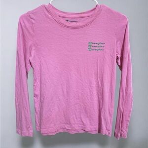 Champion Pink Long-Sleeve Crewneck Tee with Chest Script Logo